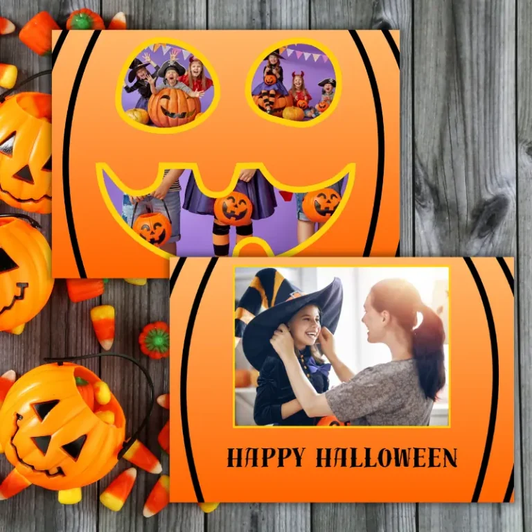Halloween Jack ‘o lantern photo card display