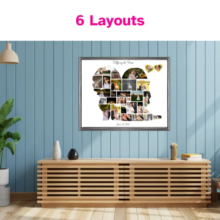 wedding photo collage in living room