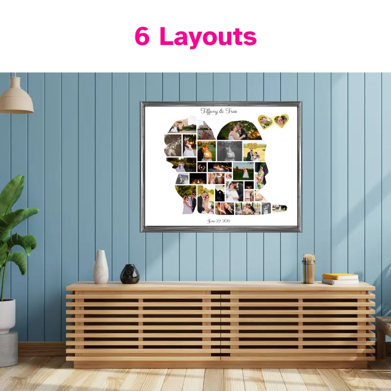 wedding photo collage in living room