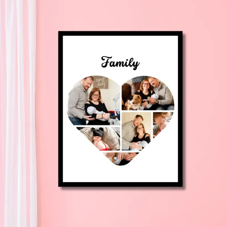 Family photo collage in heart shape
