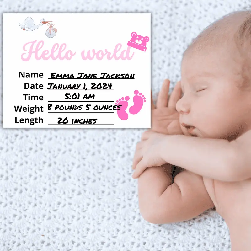 newborn with day one printable milestone card