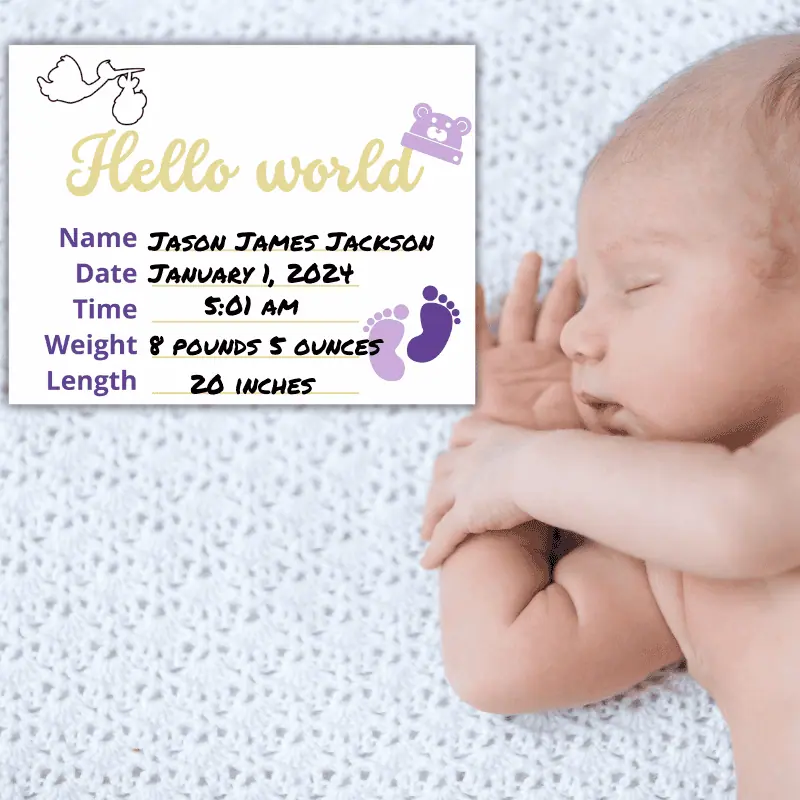 newborn with editable day 1 milestone card