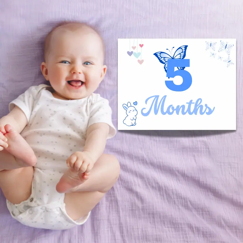 5 month old boy with a milestone printable