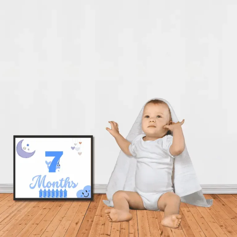 7 month old boy with a milestone printable