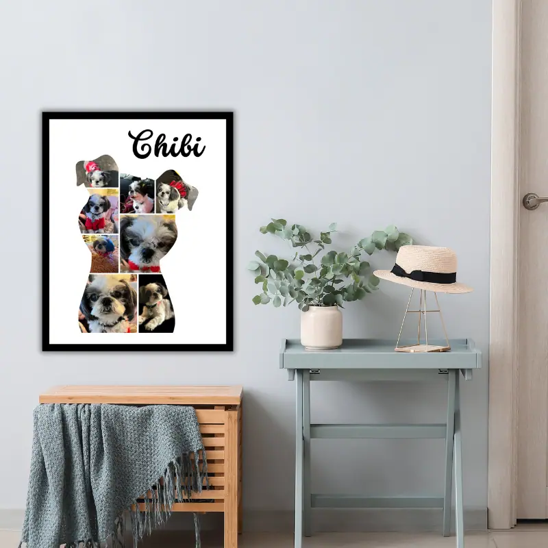 dog photo collage by door