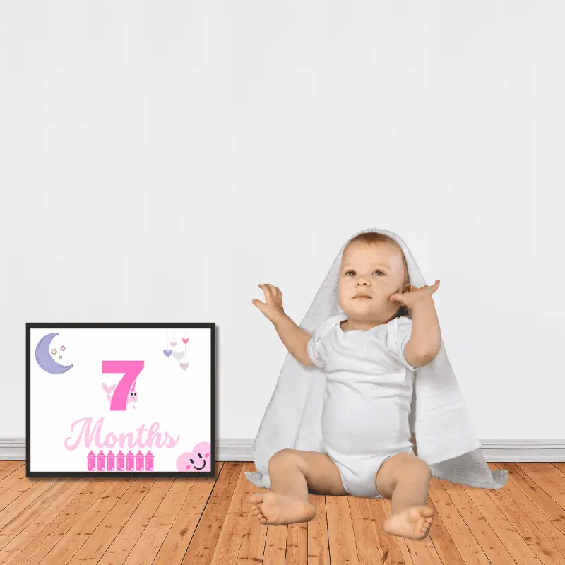7 month old with printable milestone card