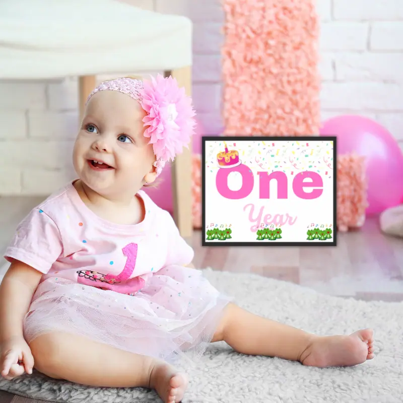 One year old with printable milestone card