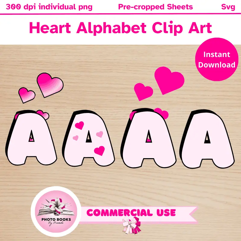 Heart Alphabet Clip Art. 4 Pink letter A clip art with heart patterns.
