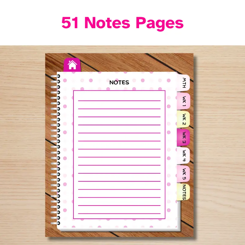 Undated, Monthly Digital Planner with Pink Polka Dots (1)