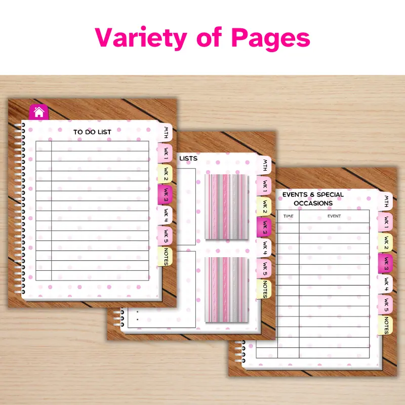 Undated, Monthly Digital Planner with Pink Polka Dots (3)