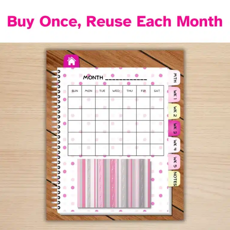 Undated, Monthly Digital Planner with Pink Polka Dots (9)