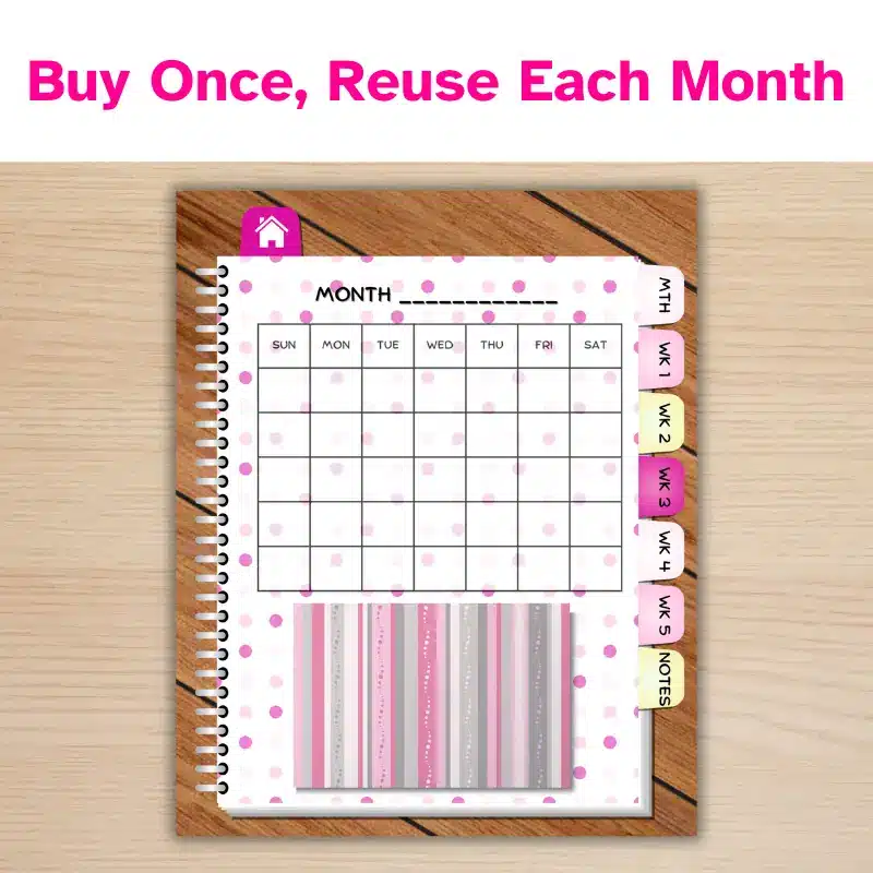 Undated, Monthly Digital Planner with Pink Polka Dots (9)
