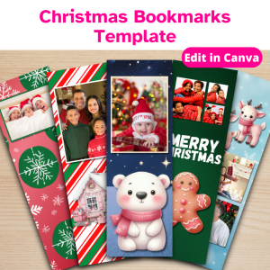 5 Christmas bookmarks featuring family photos and festive decorations