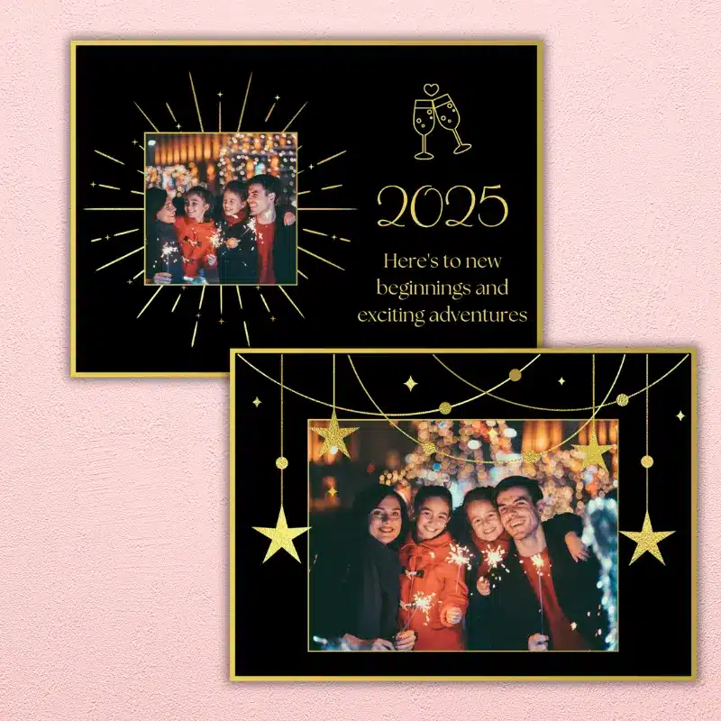 Black and Gold New Year Photo Card
