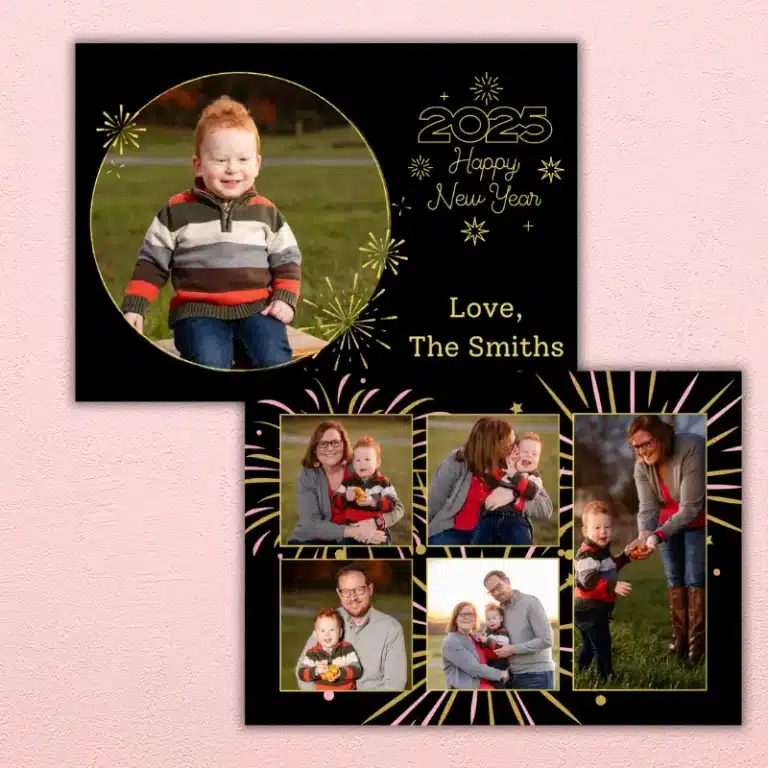 Golden Fireworks New Year Photo Card