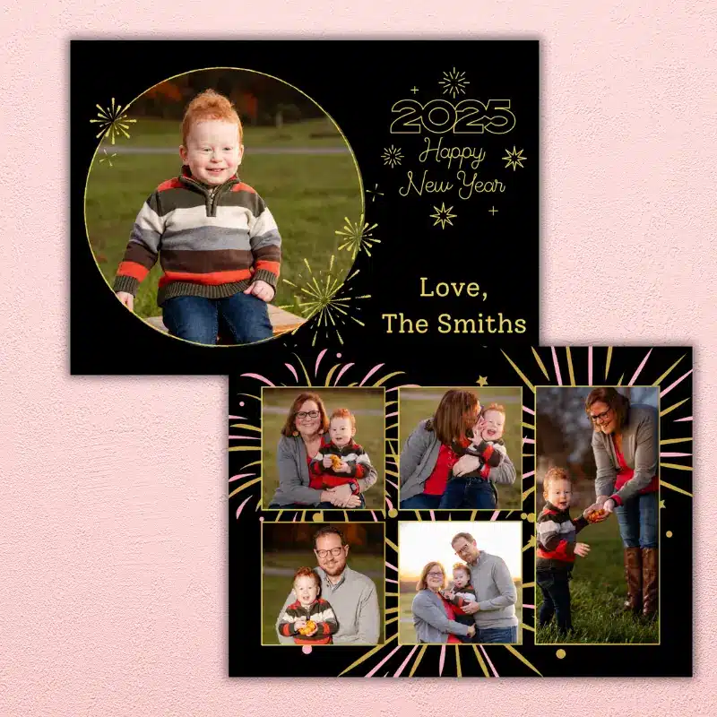 Golden Fireworks New Year Photo Card