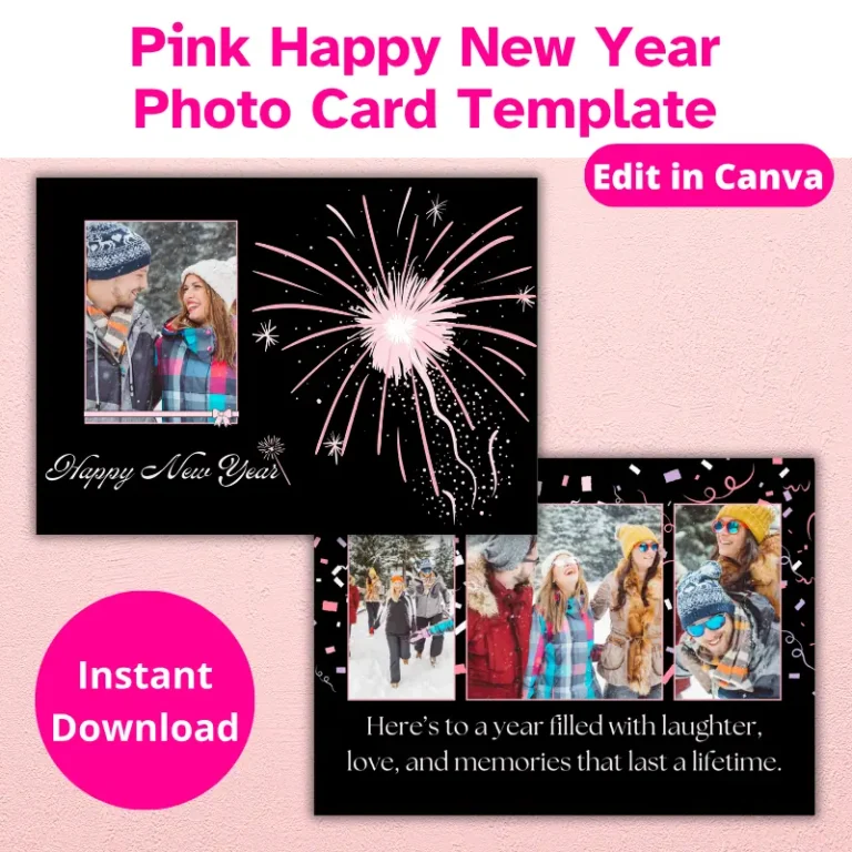 Pink and Black Happy New Year Photo Card (1)