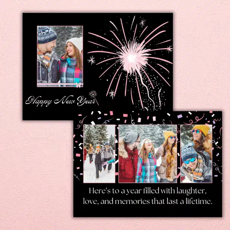 Pink and Black New Year Photo Card