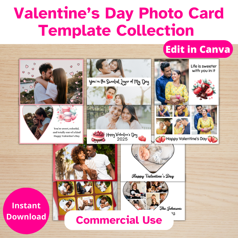 5 double sided Valentine's Day Cards filled with photos of happy couples and cute messages with a plr commercial use license.