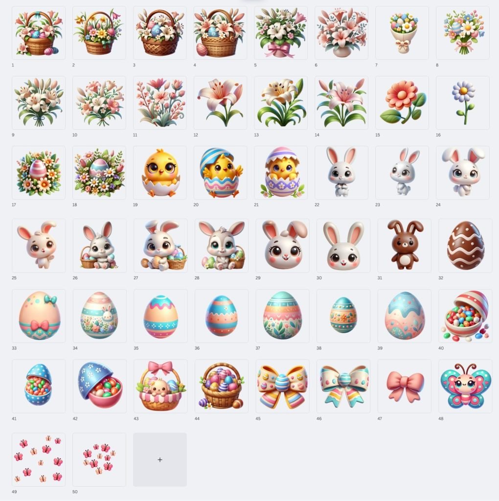 50 Easter Themed Transparent png files including Easter Bunnies, eggs, flowers and more