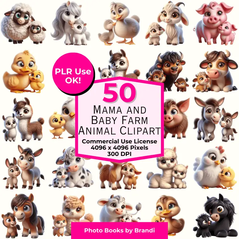 Mama and Baby Farm Animal Clipart