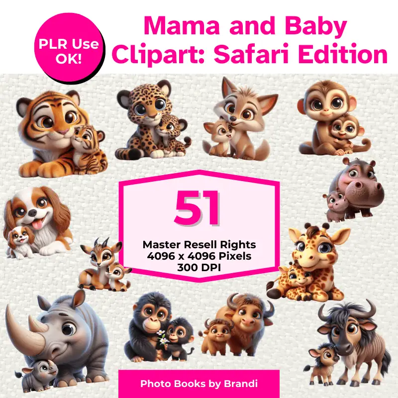 Mama and Baby Safari Animal Clipart
