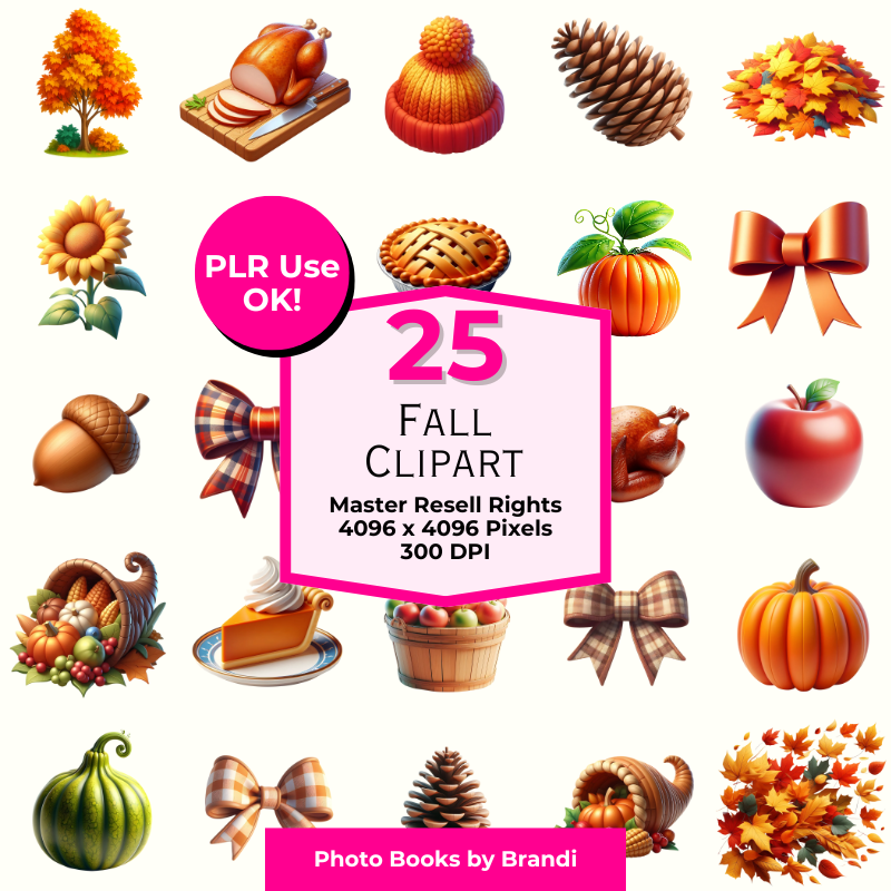 25 high quality fall clipart images including turkey, colorful leaves, gourds and more
