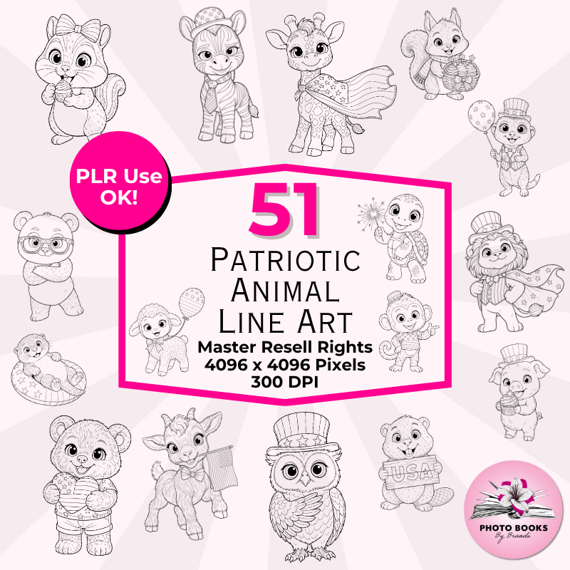 Patriotic Animals Line Art